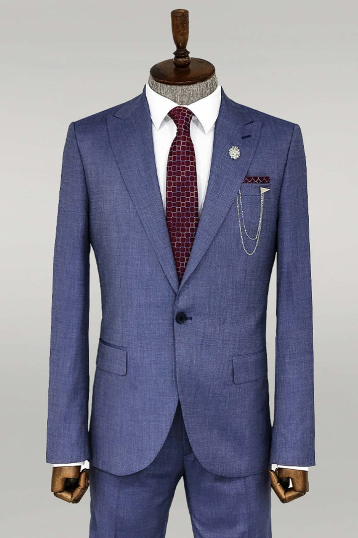 WSS Patterned Two Piece Blue Men Suit  - Pittsburgh