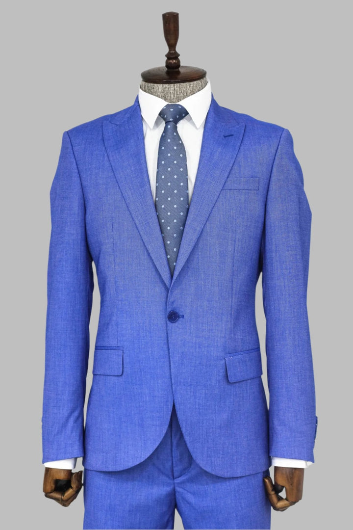 WSS 2 Piece Patterned Slim Fit Blue Men Suit  - Ealing