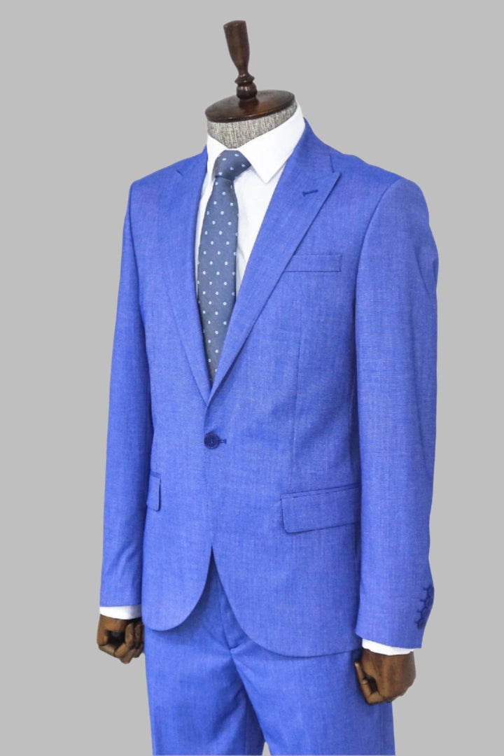 WSS 2 Piece Patterned Slim Fit Blue Men Suit  - Ealing