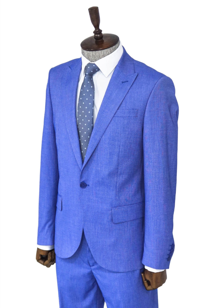 WSS 2 Piece Patterned Slim Fit Blue Men Suit  - Ealing