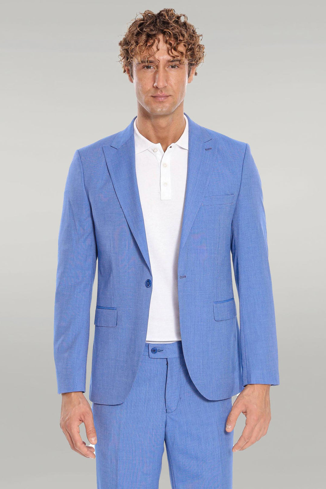 WSS Patterned 2 Piece Slim Fit Light Blue Men Suit  - Singen