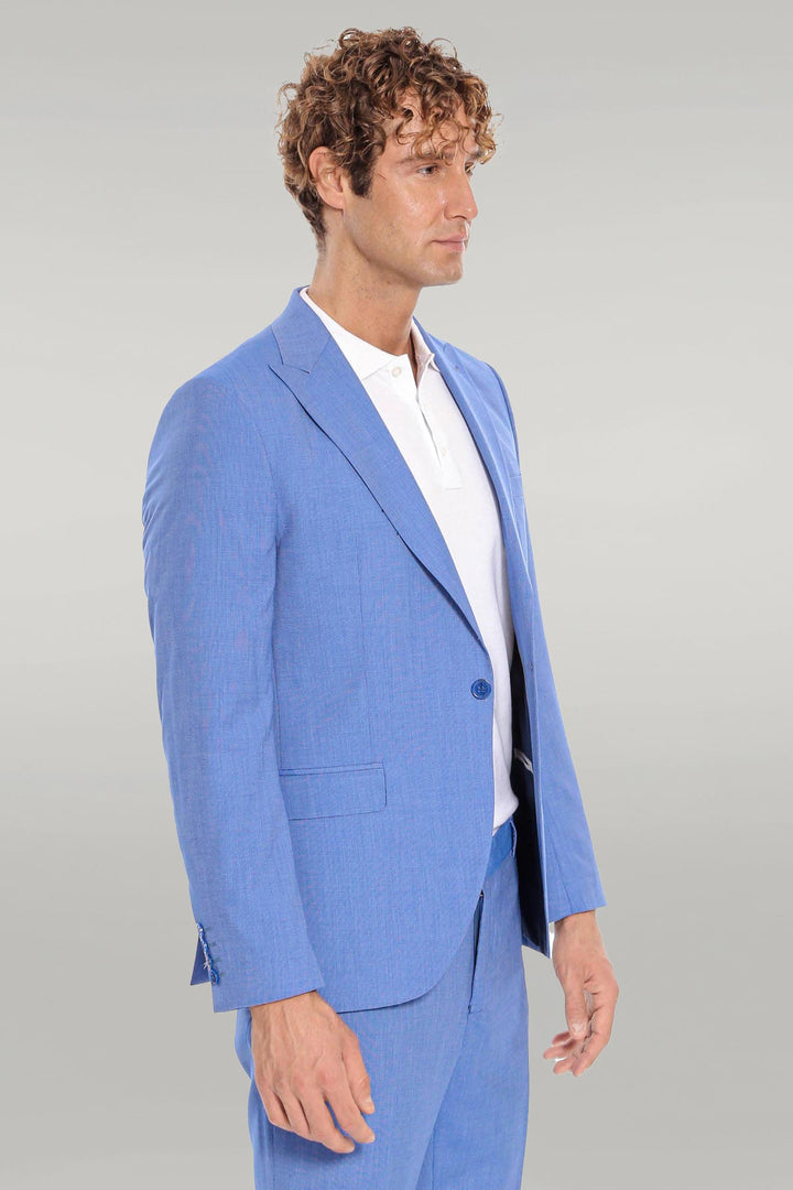 WSS Patterned 2 Piece Slim Fit Light Blue Men Suit  - Singen