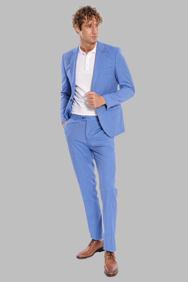 WSS Patterned 2 Piece Slim Fit Light Blue Men Suit  - Singen