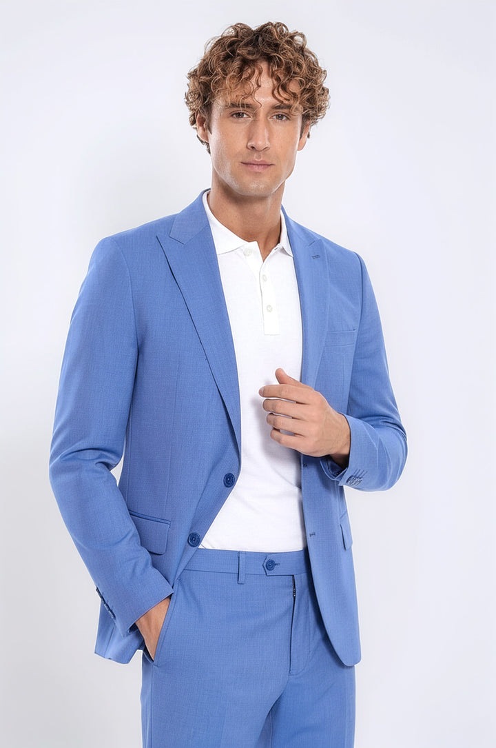 WSS Patterned 2 Piece Slim Fit Light Blue Men Suit  - Peristéri