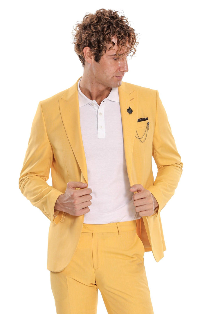WSS 2 Piece Patterned Slim Fit Yellow Men Suit  - Talavera de la Reina