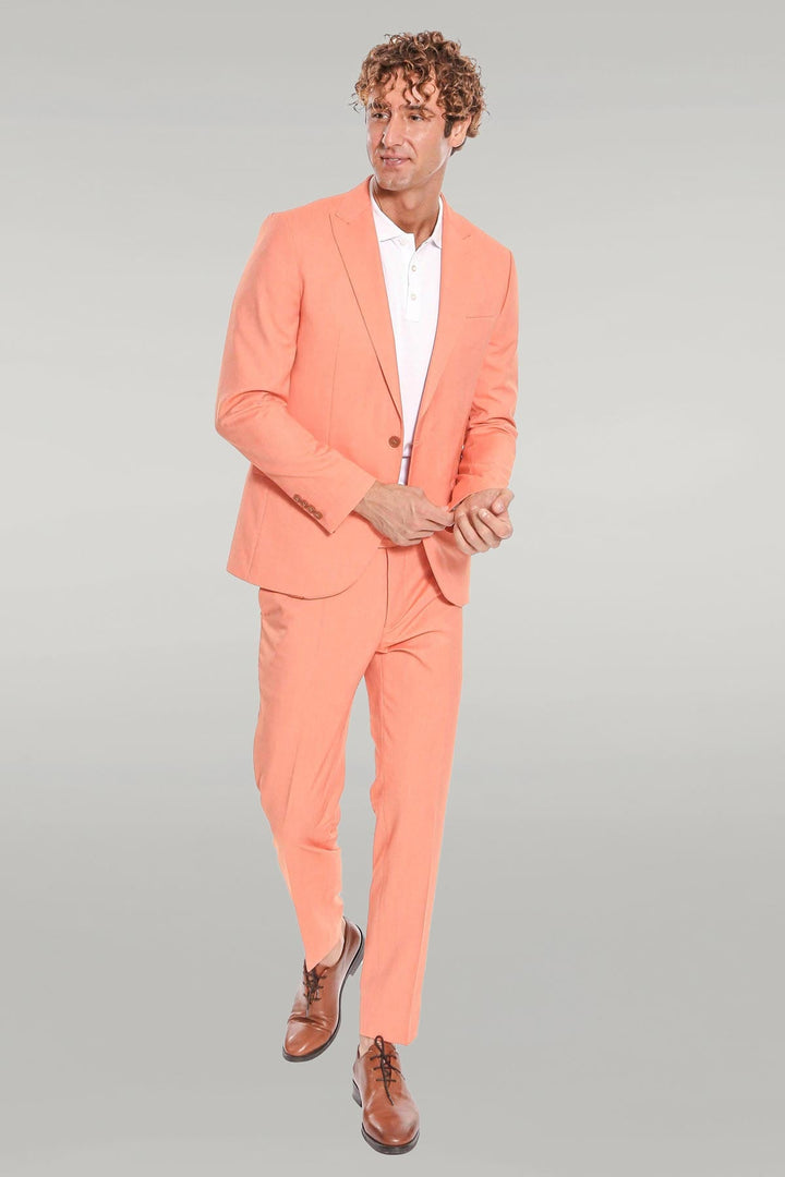 WSS 2 Piece Patterned Slim Fit Orange Men Suit  - Zutphen