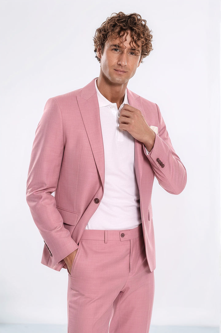 WSS Patterned 2 Piece Slim Fit Pink Men Suit  - Voghera