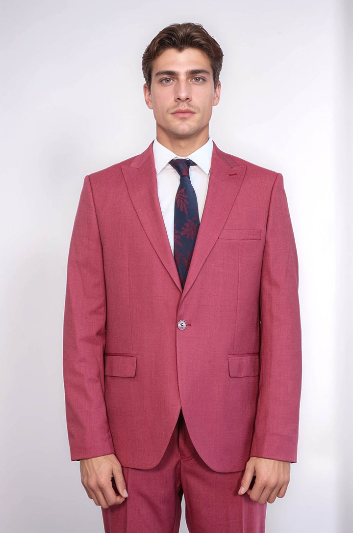 WSS 2 Piece Patterned Slim Fit Magenta Men Suit  - Mykolaiv