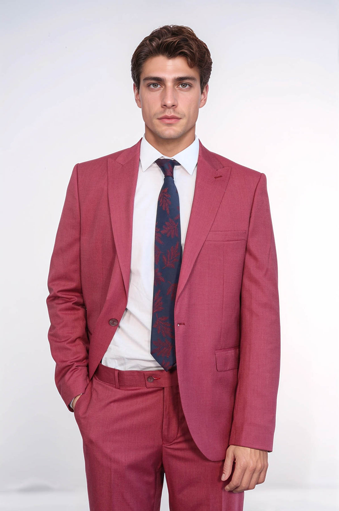 WSS 2 Piece Patterned Slim Fit Magenta Men Suit  - Cranston