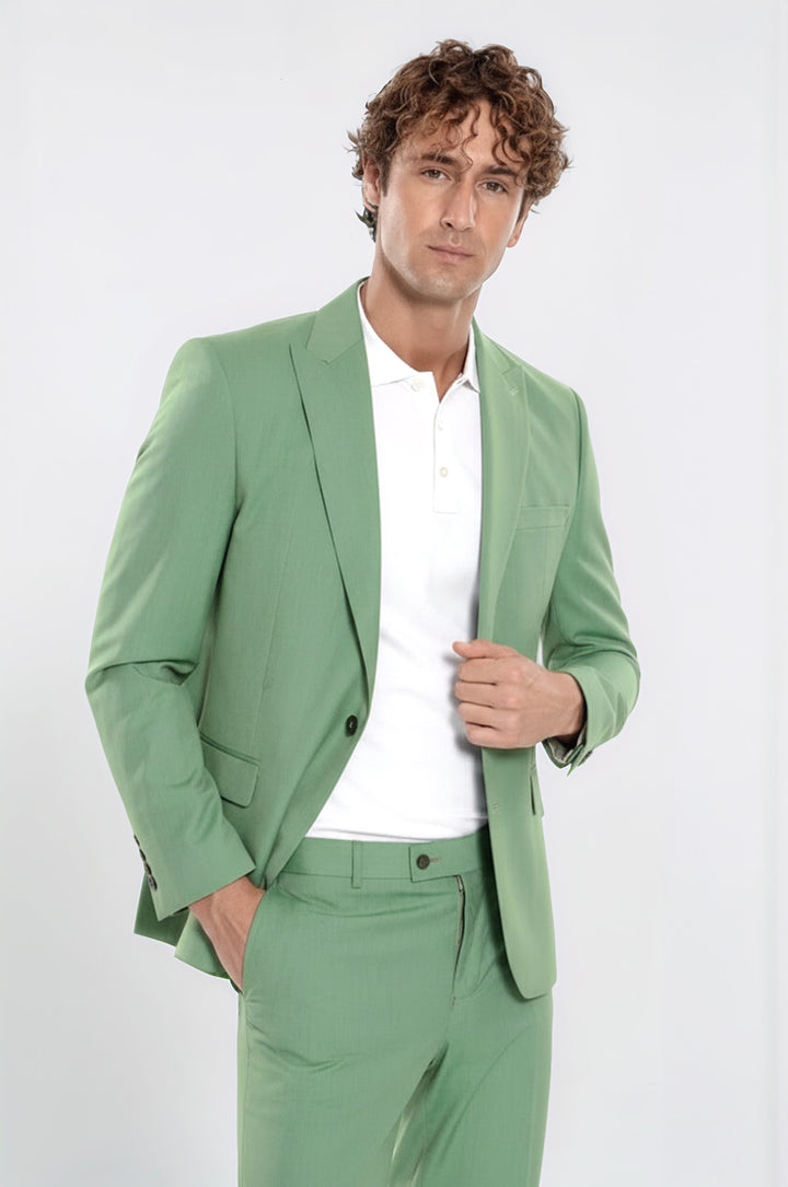 WSS 2 Piece Patterned Slim Fit Green Men Suit  - Cuautitlán