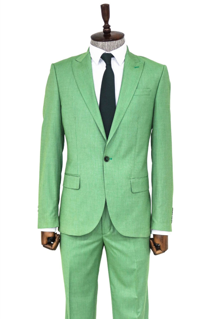 WSS 2 Piece Patterned Slim Fit Green Men Suit and Shirt Combination  - Coyuca de Catalán