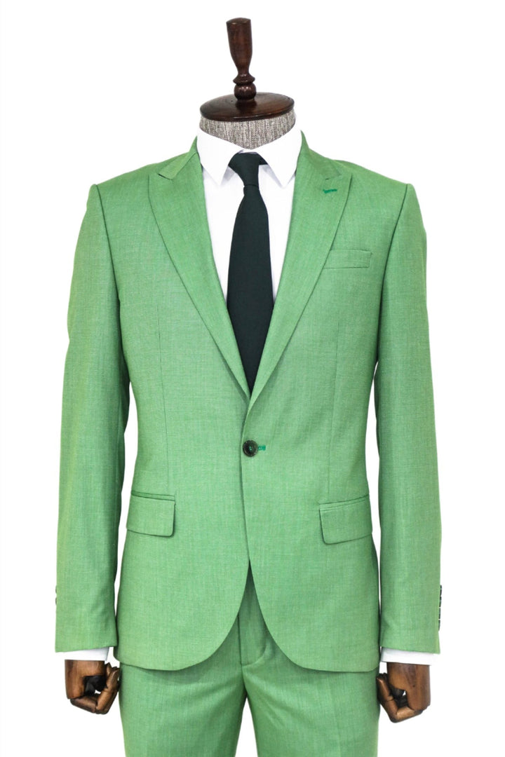 WSS 2 Piece Patterned Slim Fit Green Men Suit and Shirt Combination  - Coyuca de Catalán