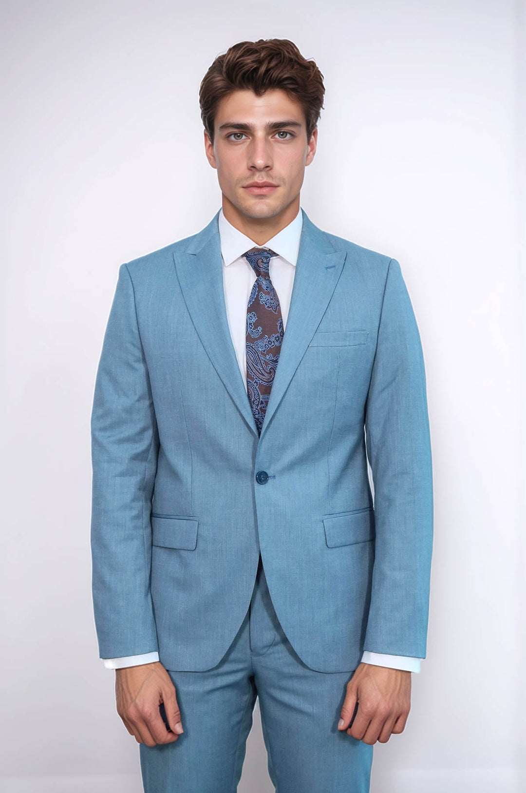 WSS Patterned 2 Piece Slim Fit Oil Green Men Suit  - Allentown