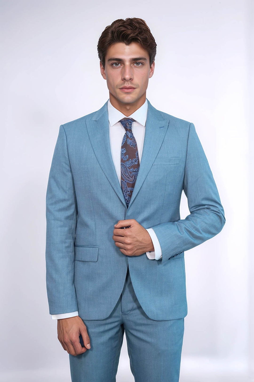 WSS Patterned 2 Piece Slim Fit Oil Green Men Suit  - Allentown
