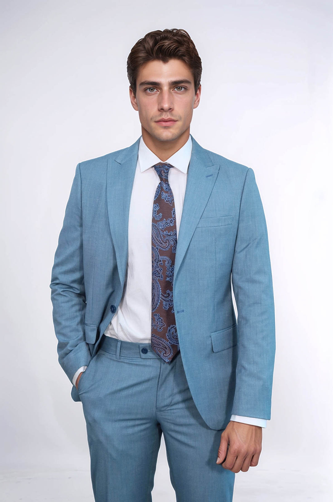 WSS Patterned 2 Piece Slim Fit Oil Green Men Suit  - Fresno