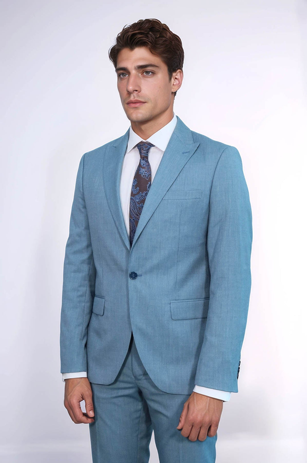 WSS Patterned 2 Piece Slim Fit Oil Green Men Suit  - Allentown