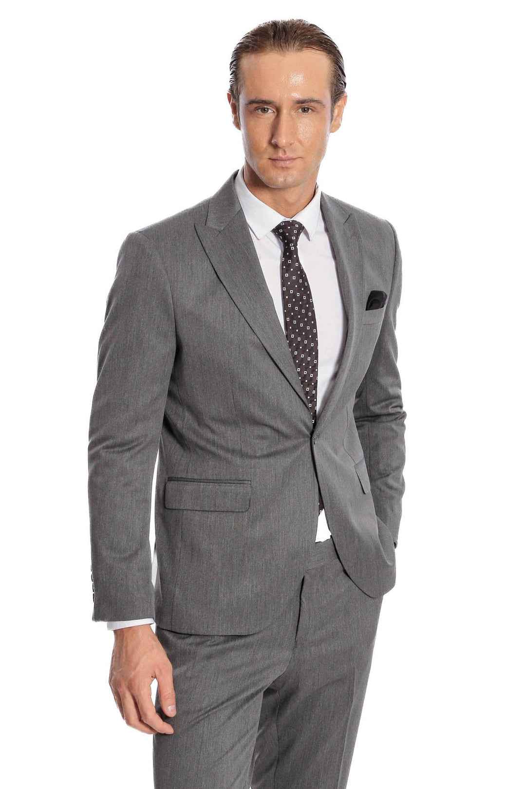 WSS Plain 2 Piece Slim Fit Dark Grey Men Suit  - Edina