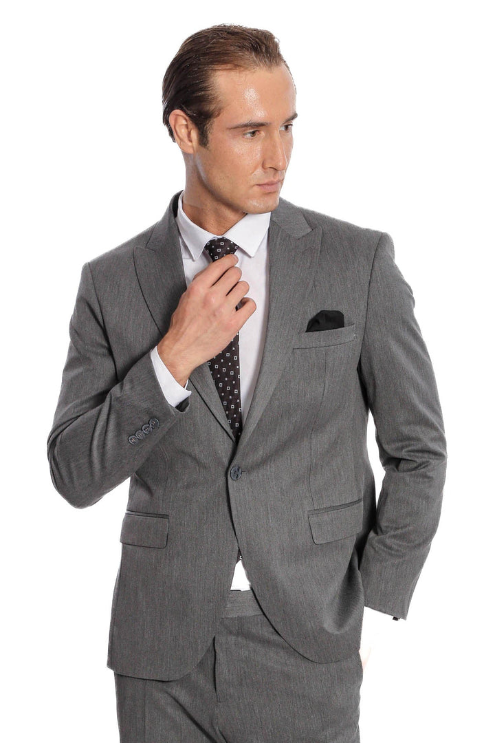 WSS Plain 2 Piece Slim Fit Dark Grey Men Suit  - Edina