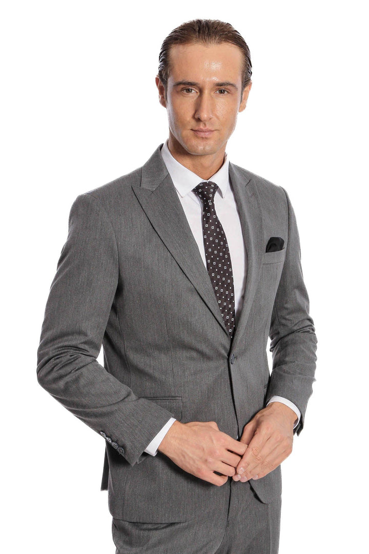 WSS Plain 2 Piece Slim Fit Dark Grey Men Suit  - Edina