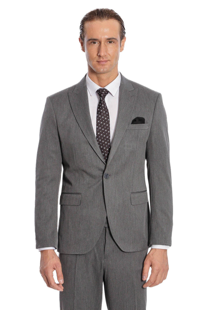 WSS Plain 2 Piece Slim Fit Dark Grey Men Suit  - Edina