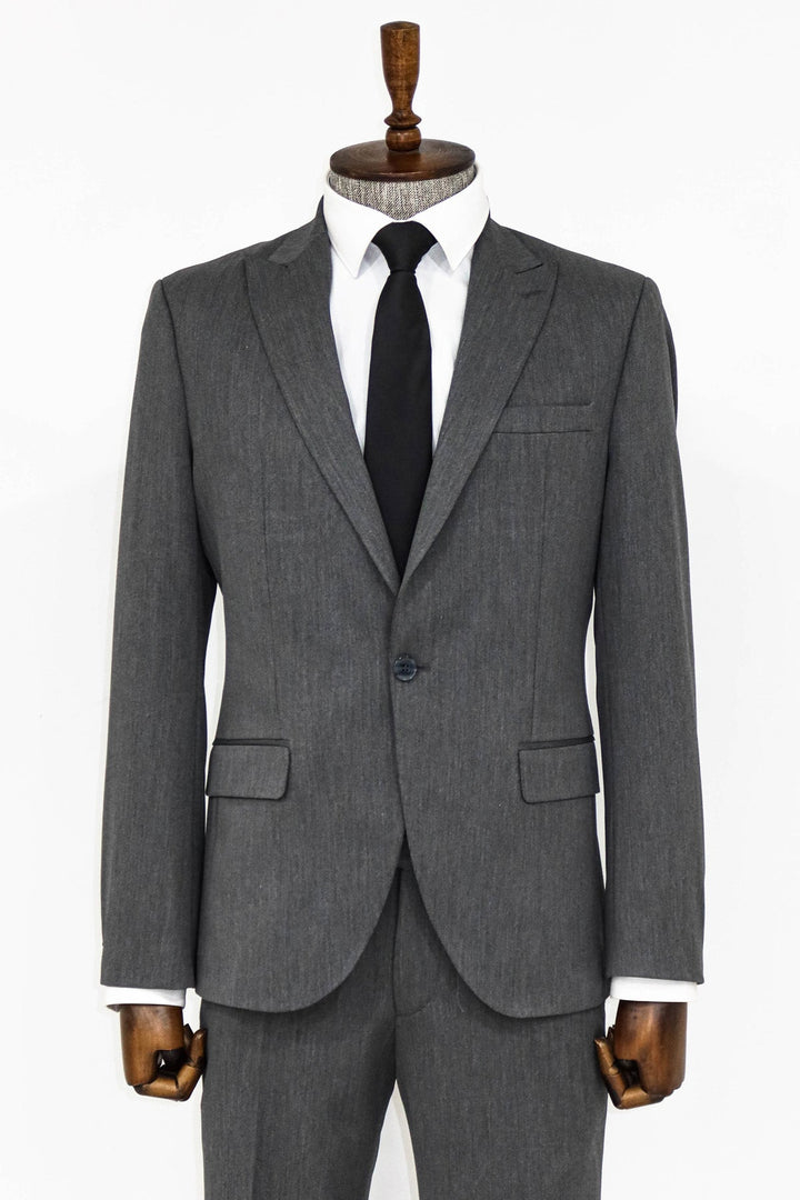 WSS Plain 2 Piece Slim Fit Dark Grey Men Suit  - Edina
