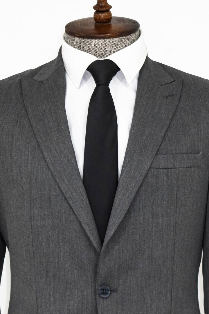 WSS Plain 2 Piece Slim Fit Dark Grey Men Suit  - Edina