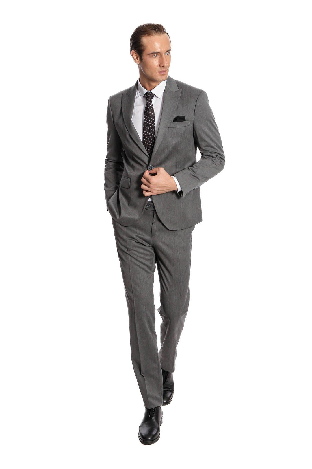 WSS Plain 2 Piece Slim Fit Dark Grey Men Suit  - Edina