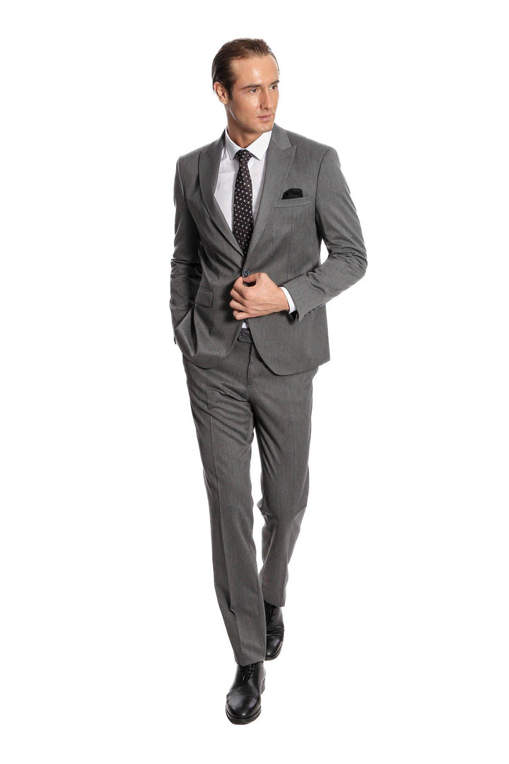 WSS Plain 2 Piece Slim Fit Dark Grey Men Suit  - Edina