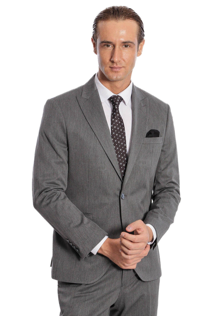 WSS Plain 2 Piece Slim Fit Dark Grey Men Suit  - Edina