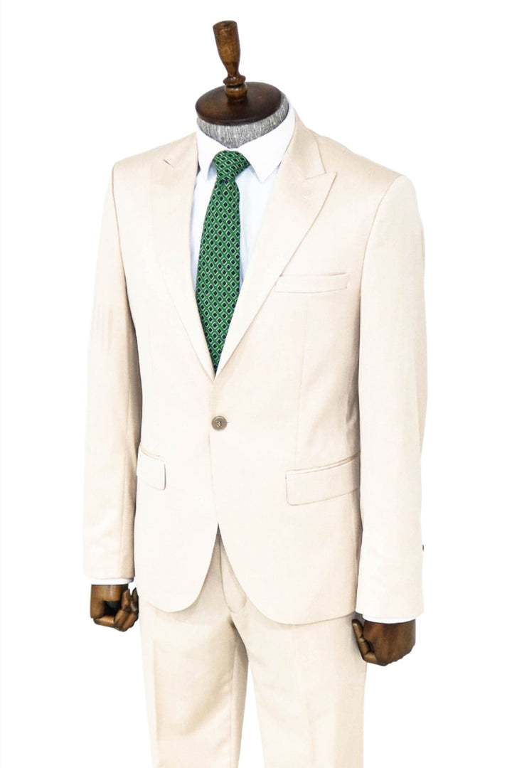 WSS Plain 2 Piece Slim Fit Cream Men Suit  - The Acreage