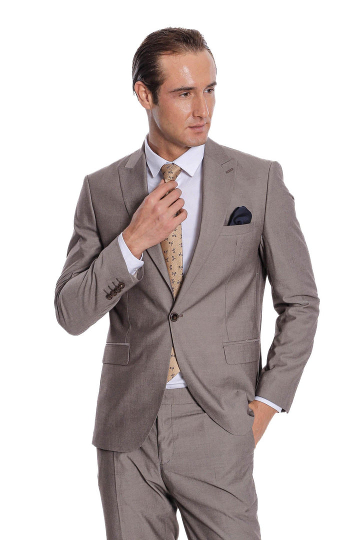 WSS Plain 2 Piece Slim Fit Light Brown Men Suit  - Coral Springs