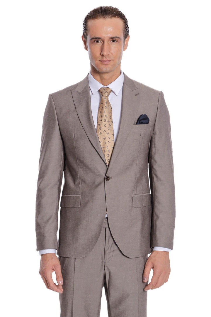 WSS Plain 2 Piece Slim Fit Light Brown Men Suit  - Coral Springs
