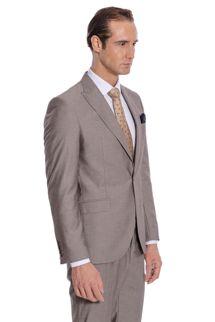WSS Plain 2 Piece Slim Fit Light Brown Men Suit  - Coral Springs