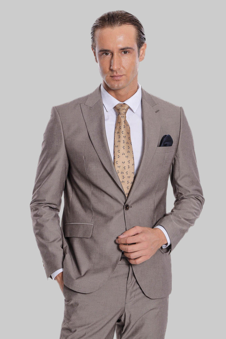 WSS Plain 2 Piece Slim Fit Light Brown Men Suit  - Coral Springs