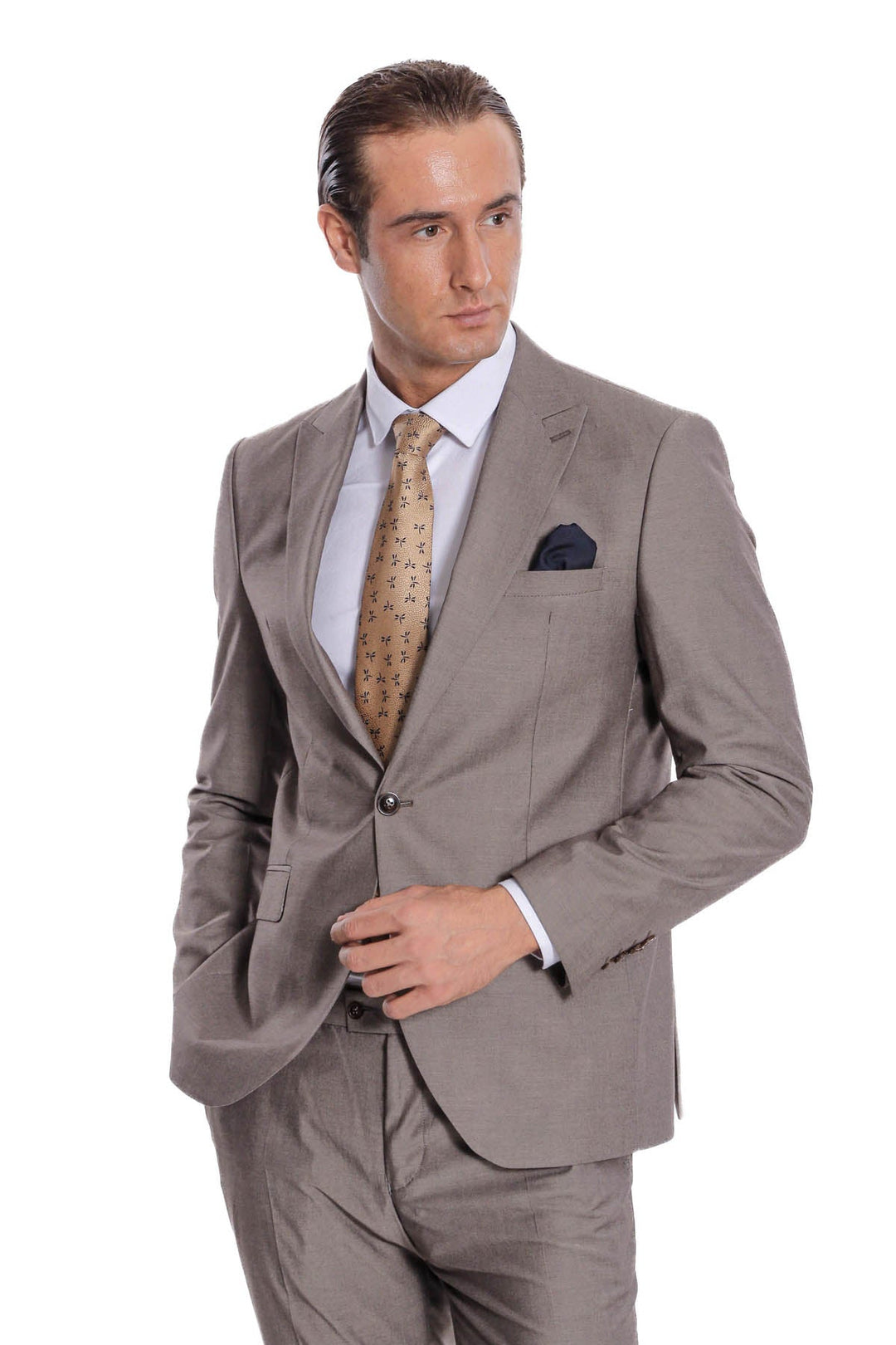 WSS Plain 2 Piece Slim Fit Light Brown Men Suit  - Coral Springs