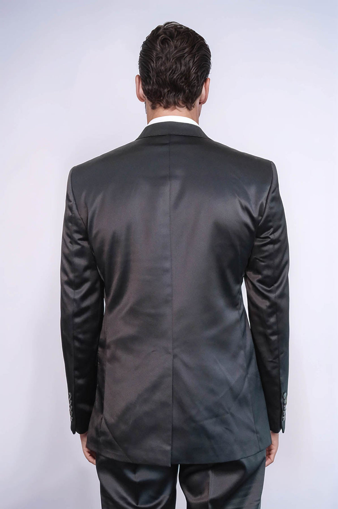WSS Two Piece Two Buttons Modeled Lapel Satin Black Men Groom Suit - Arvada