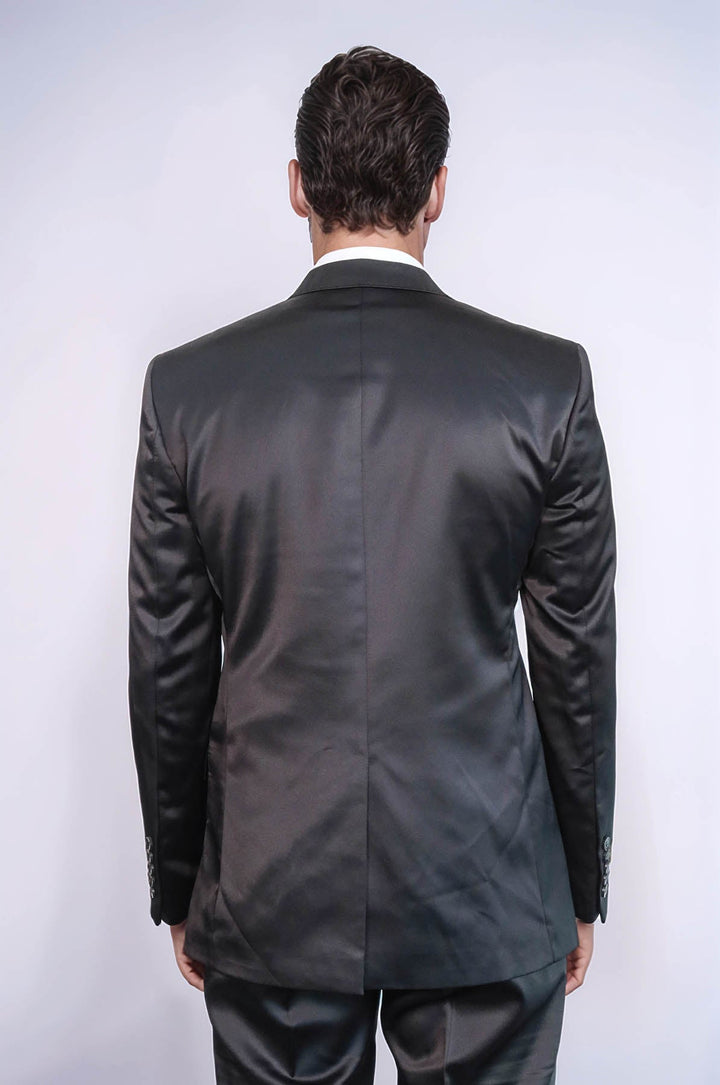 WSS Two Piece Two Buttons Modeled Lapel Satin Black Men Groom Suit - Arvada