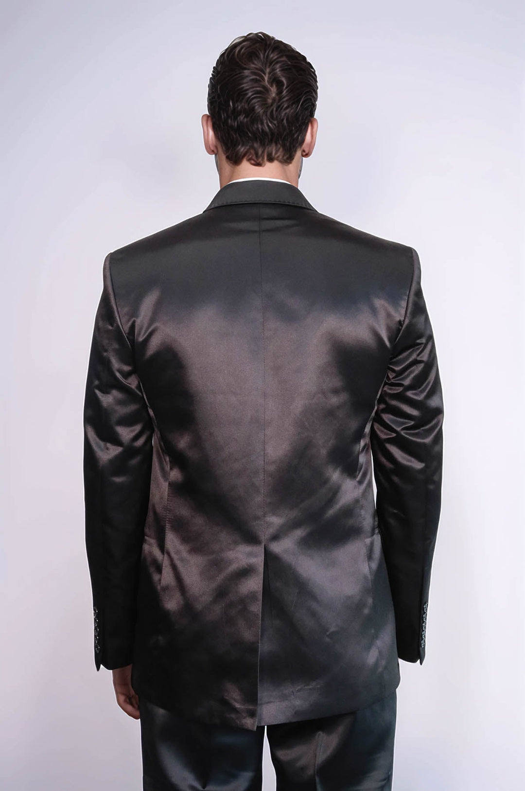 WSS Two Piece Two Buttons Modeled Lapel Satin Black Men Groom Suit - Wellington