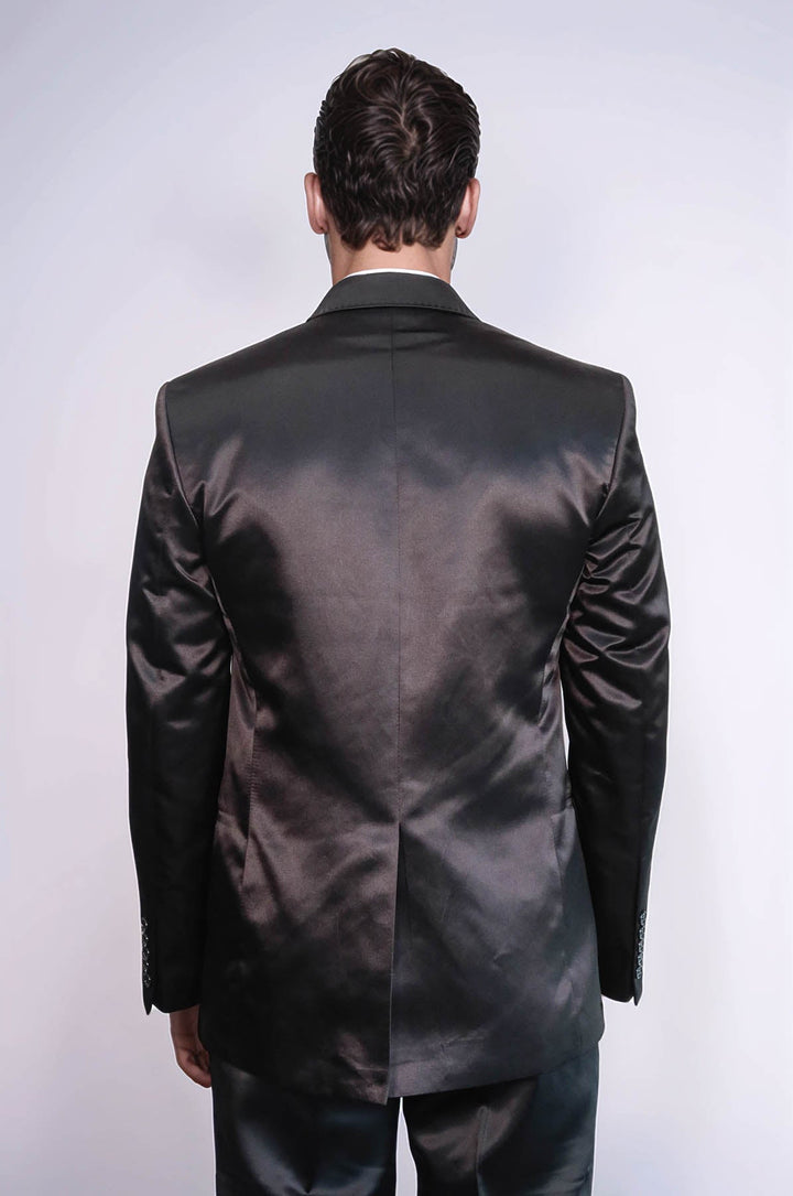 WSS Two Piece Two Buttons Modeled Lapel Satin Black Men Groom Suit - Wellington