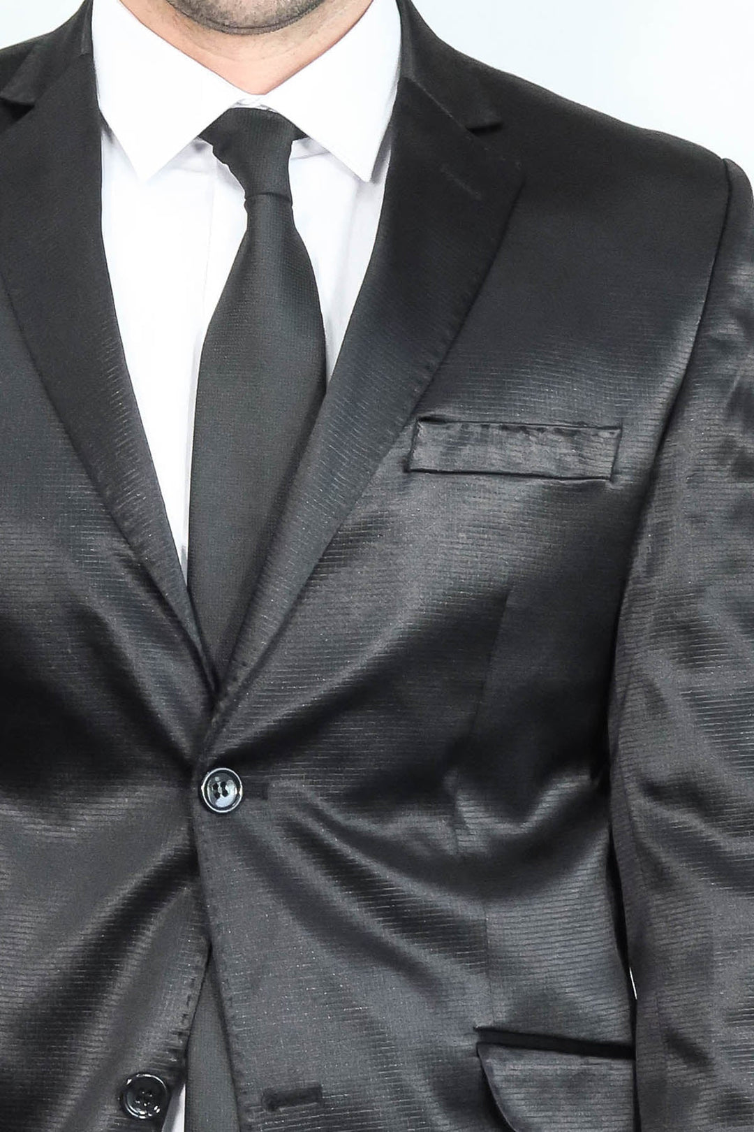 WSS Two Piece Two Buttons Patterned Satin Black Men Suit - Barnsley