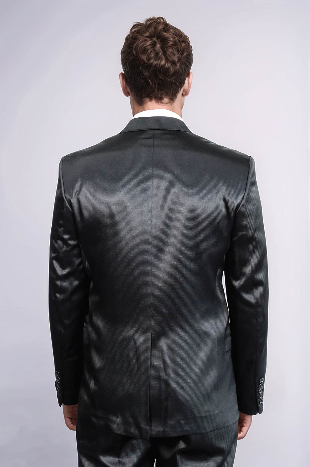 WSS Two Piece Two Buttons Patterned Satin Black Men Suit - Barnsley
