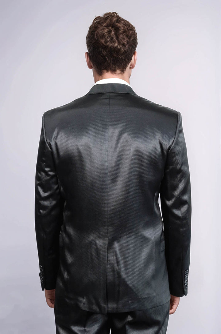 WSS Two Piece Two Buttons Patterned Satin Black Men Suit - Barnsley
