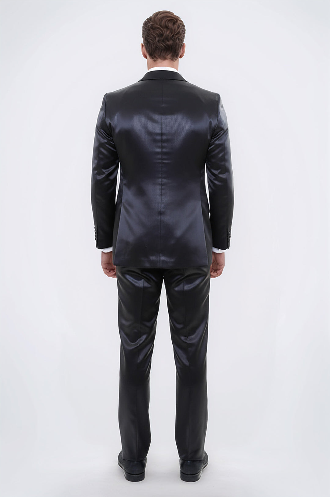WSS Two Piece Two Buttons Modeled Lapel Satin Black Men Groom Suit - Toulouse