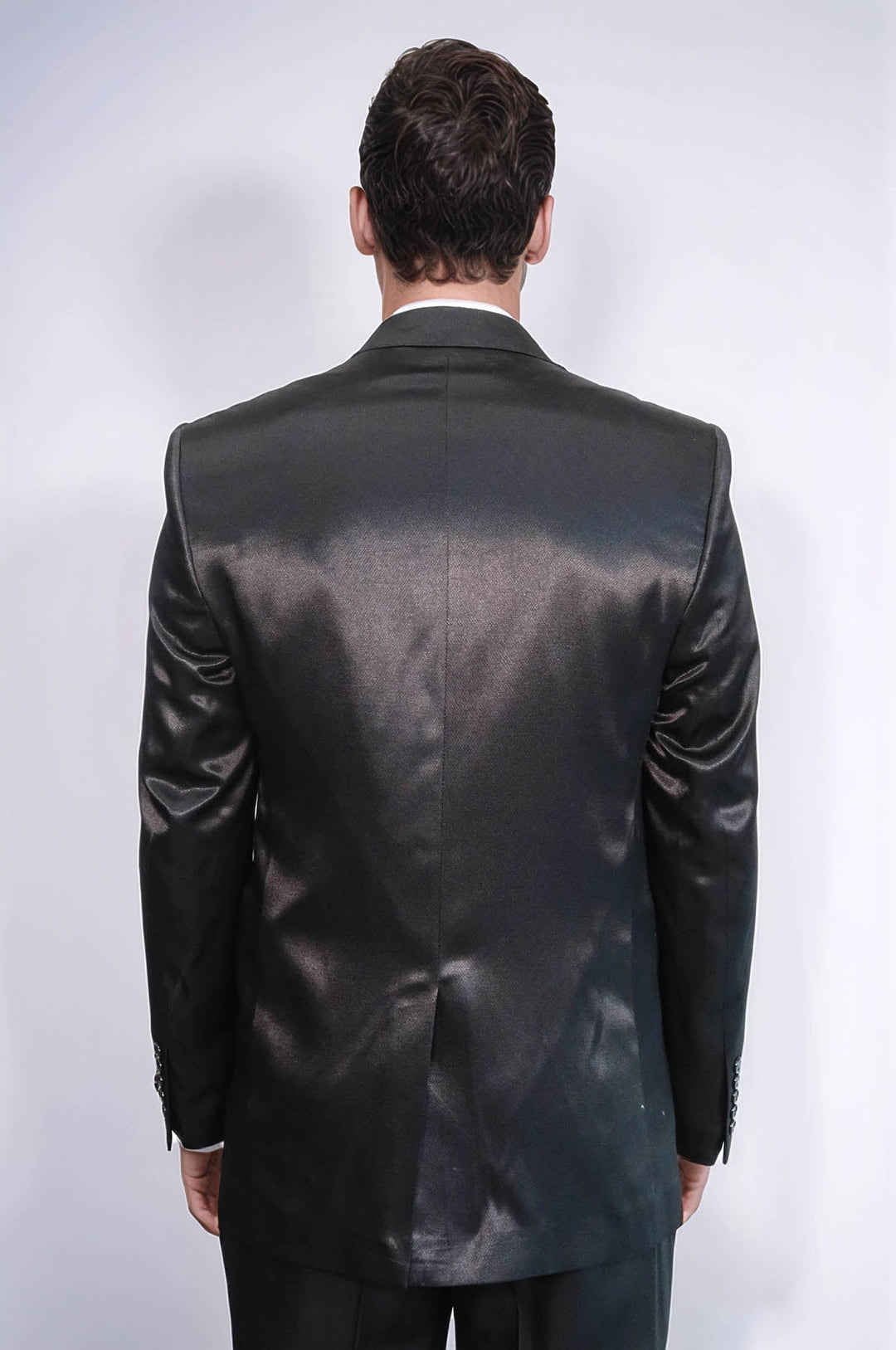 WSS Two Buttons Two Piece Slim Fit Satin Black Men Suit - Peristéri