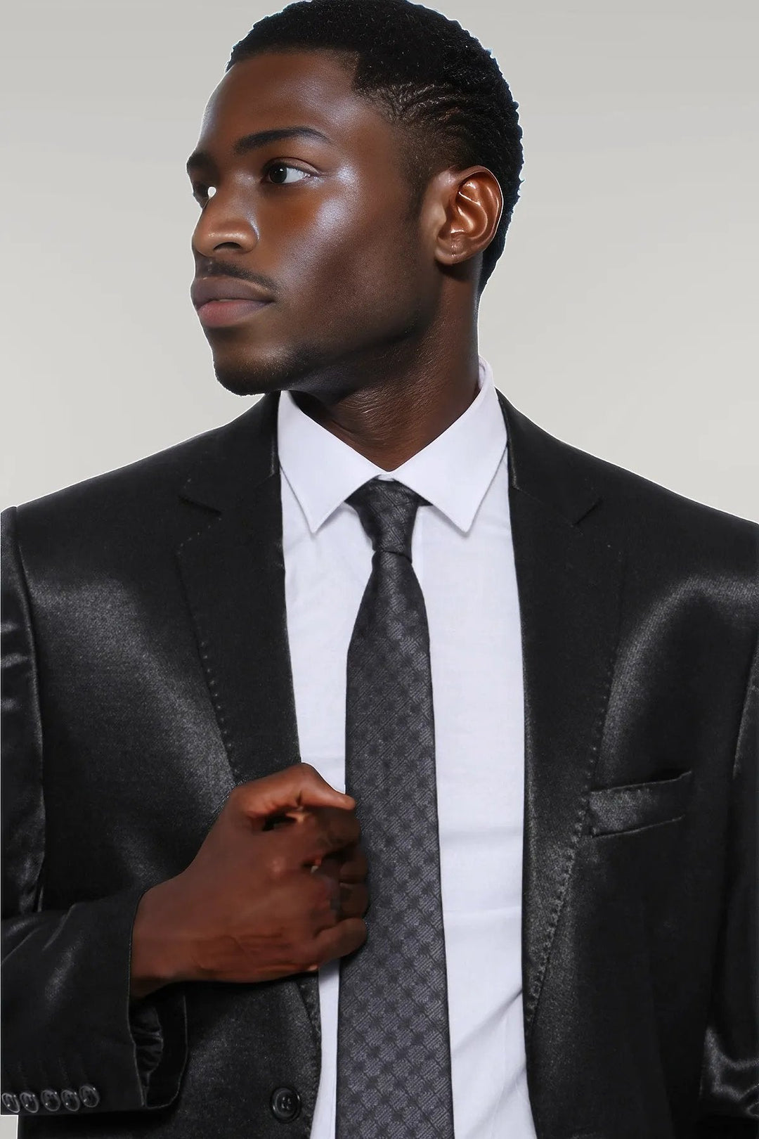 WSS Two Buttons Two Piece Slim Fit Satin Black Men Suit - Singen