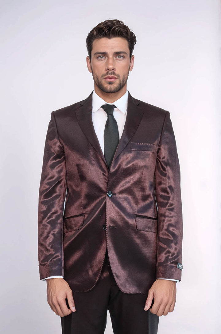 WSS Two Buttons Two Piece Slim Fit Satin Brown Men Suit - Appleton