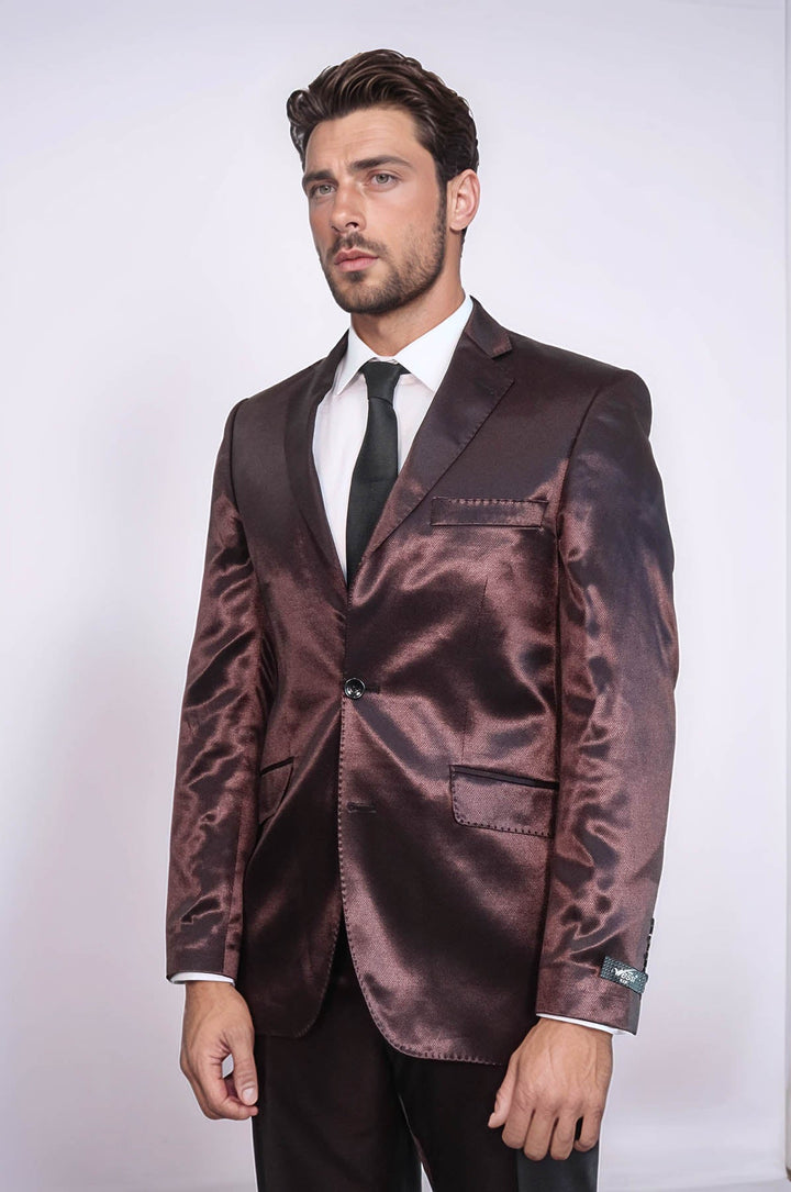 WSS Two Buttons Two Piece Slim Fit Satin Brown Men Suit - Appleton