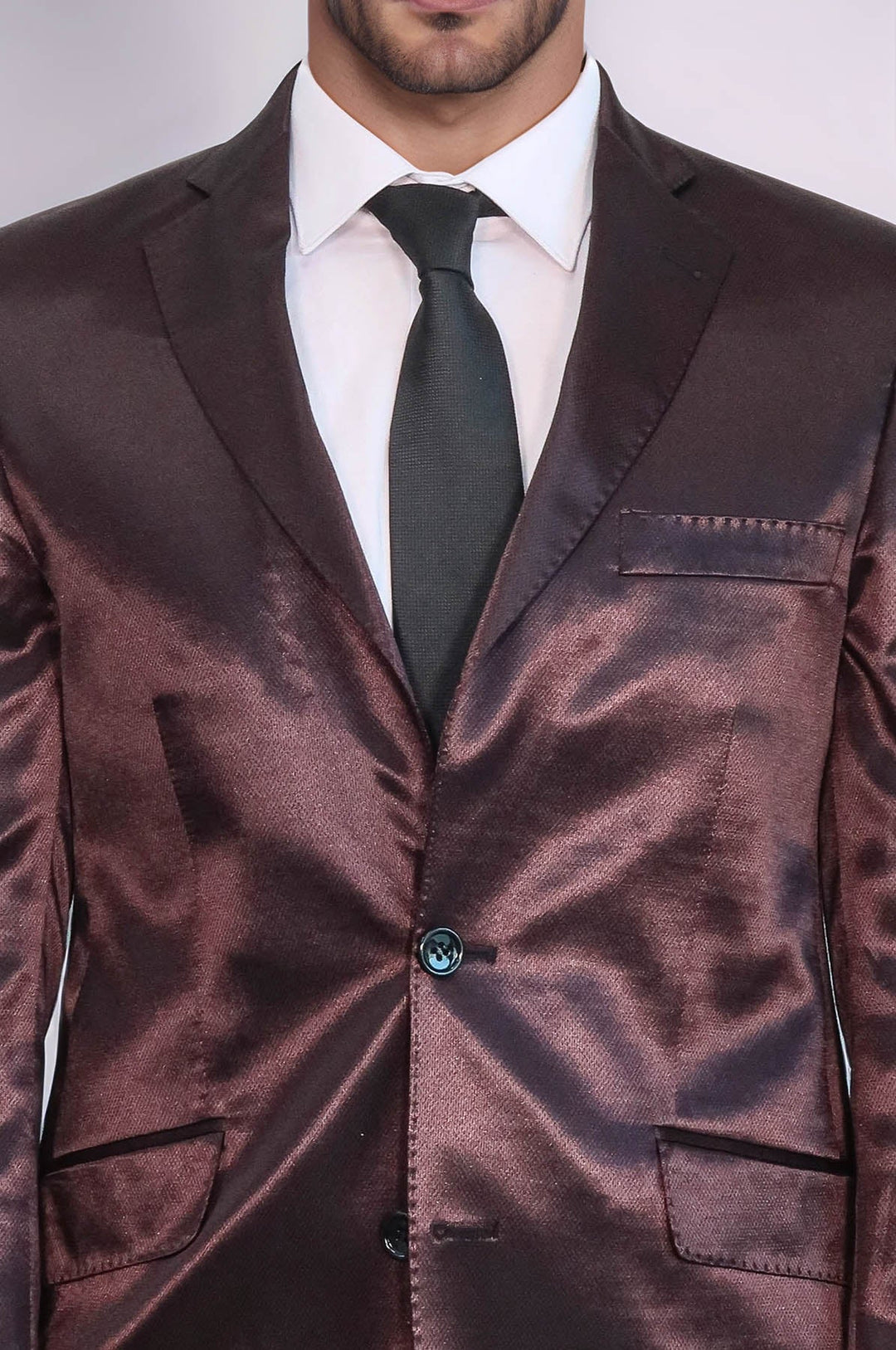 WSS Two Buttons Two Piece Slim Fit Satin Brown Men Suit - Appleton