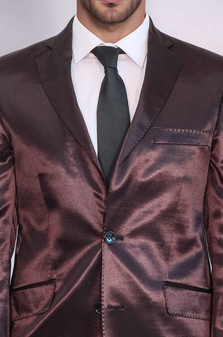 WSS Two Buttons Two Piece Slim Fit Satin Brown Men Suit - Appleton