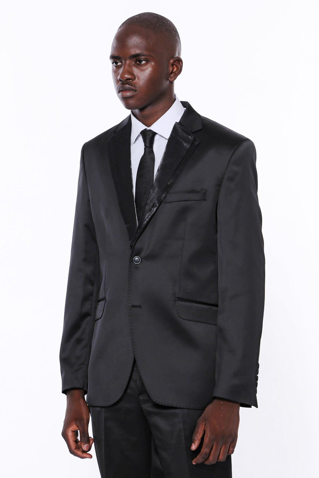 WSS Two Buttons Two Piece Shiny Black Men Suit  - Winsen